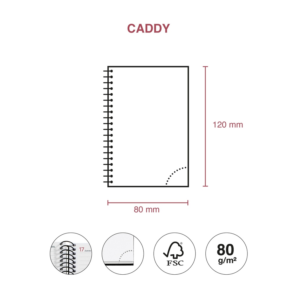 AGENDA MR39437 ESPIRAL CADDY D/P-CAT PP CITY ROJO 25
