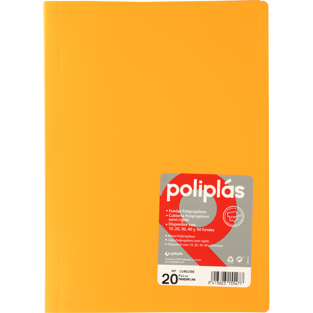 CARPETAS CON FUNDAS GRAFOPLÁS 01450055 POLIPLAS 20 FUNDAS FOLIO MANDARINA