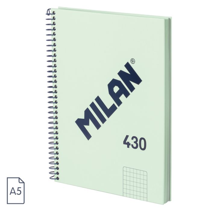 CUADERNO MILAN 57153E80SNCGR TAPA DURA A5 CON ESPIRAL 80 H. PAPEL CUADRICULA DE 95 GR. COLECCION 430 SINCE 1918 VERDE