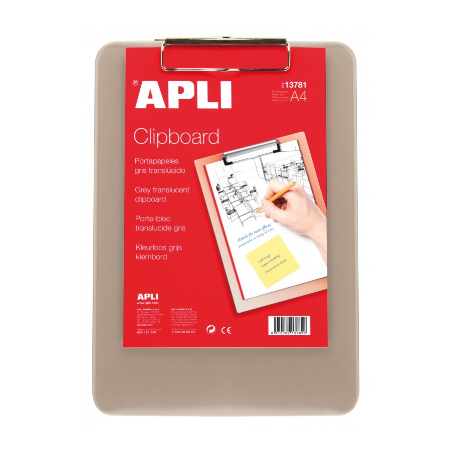 PORTA BLOC APLI 13781 A4 PLASTICO GRIS TRANSLUC.