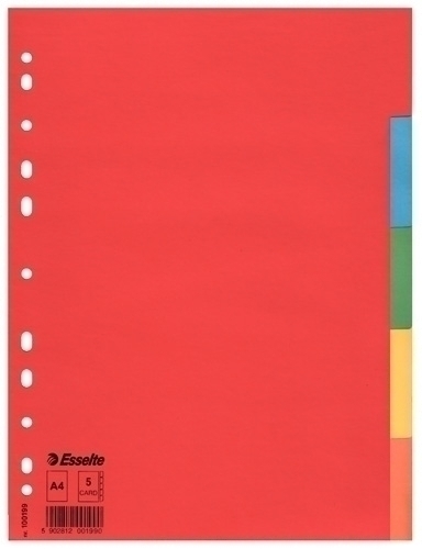 SEPARADORES ESSELTE 100199 5 PESTAÑAS A4 CARTON 150 G, 
