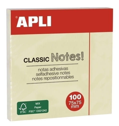 BLOC NOTAS APLI 10975 75x75 AMARILLO
