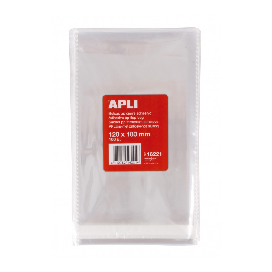B.100 BOLSAS PP CIERRE ADHESIV 120X180MM