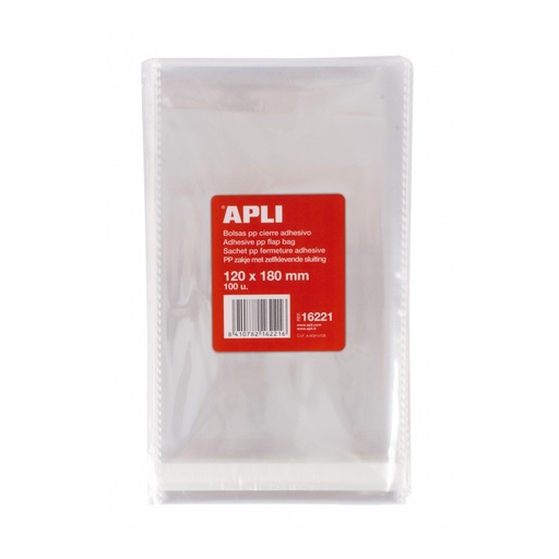 [16221] B.100 BOLSAS PP CIERRE ADHESIV 120X180MM