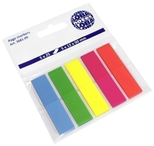 [2681-09] BANDERITAS ADHESIVAS 3681-09 GLOBAL NOTES 12x44 PACK de 5 (azul-verde-amarillo-naranja-rosa)
