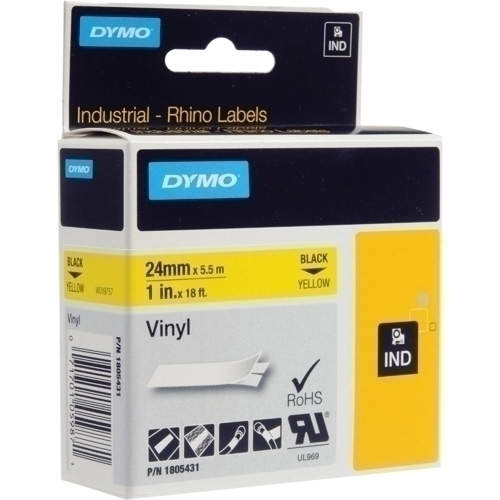 [1805431] CINTA ROTULAR DYMO RHINO 1805431 ID1 VINILO 5,5m 24mm NEGRO SOBRE AMARILLO