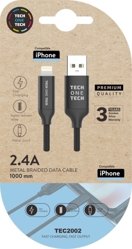 [ TEC2002] CABLE USB TEC2002 MICRO APPLE ALTO RENDIMIENTO 2A NEGRO 1 m.