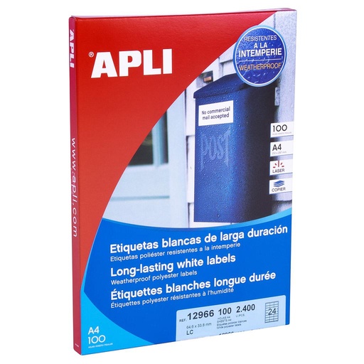[12966] ETIQUETAS APLI 12966 POLIESTER 64,6X33,8 MM. BLANCA