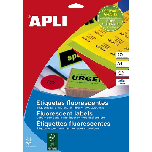 [12983] ETIQUETAS APLI 12983 VERDE FLUOR. 64,0X 33,9 100F