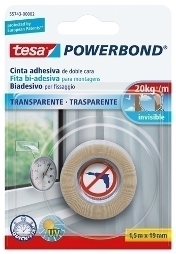 [55743-00002-20] CINTA ADHESIVA TESA 55743-00002-03 DOBLE CARA POWERBOND rollo 1,5x19 TRANSPARENTE