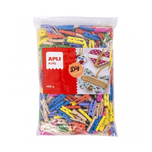 [17449] BOLSA APLI 17449 MINI PINZAS MADERA COLORES 25X3MM 450 UNID.
