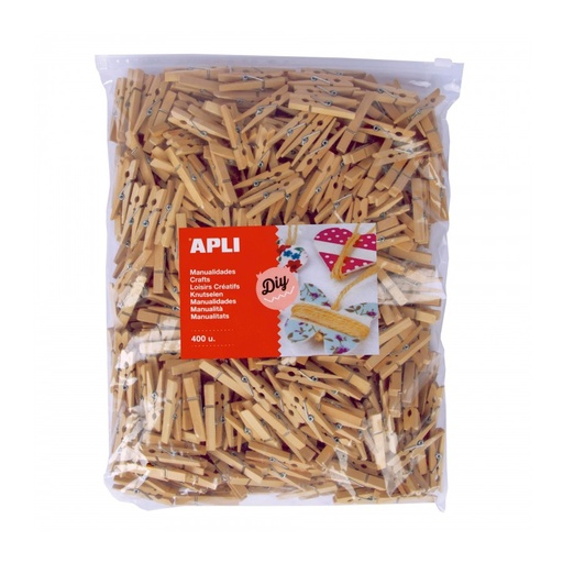[18154] BOLSA APLI 18154 PINZAS MADERA NATURAL 48X6 MM. 400 UNID.