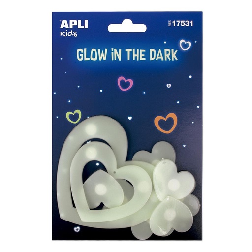[17531] PEGATINAS APLI 17531 FOSFORESCENTES CORAZONES 9 UNID.