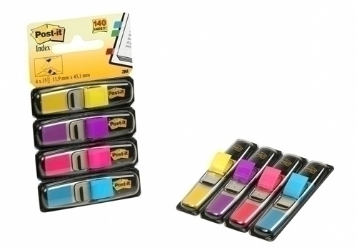 [683-4AB] BANDERITAS ADHESIVAS POST-IT 683-4AB (1/2") PACK de 4 u. (AMARILLO-AZUL-ROSA-VIOLETA)