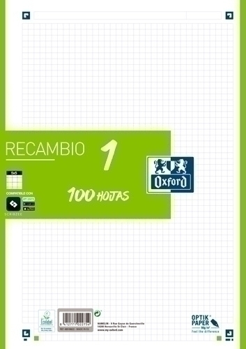 [400106622] RECAMBIO OXFORD 400106622  1 A4  100H.5X5 VERDE 90GRS