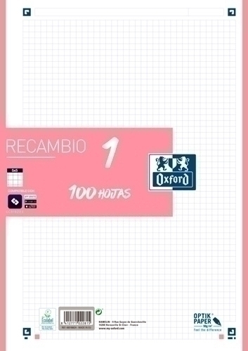 [400106624] RECAMBIO OXFORD 400106624  1 A4  100H.5X5 ROSA CHICLE 90GRS