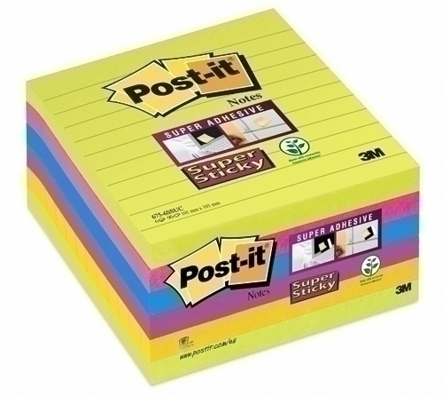 [675-6SS] TACO NOTAS POST-IT 675-6SSUC SUPER STICKY ULTRA 101x101 CON LINEAS PACK DE 6