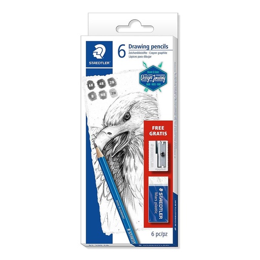 [61 100 C6] PACK STADTLER 61 100 C6 6 LAPICES LUMOGRAPH SURTIDOS + GOMA 526 33 + AFILALÁPICES METAL 510 10