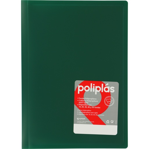 [01430020] CARPETAS CON FUNDAS GRAFOPLÁS 01430020 POLIPLAS 10  FOLIO VERDE PP SEMI-RIGIDO