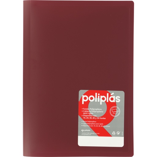[01440050] CARPETAS CON FUNDAS GRAFOPLÁS 01440050 POLIPLAS 40  FOLIO GRANATE PP SEMI-RIGIDO