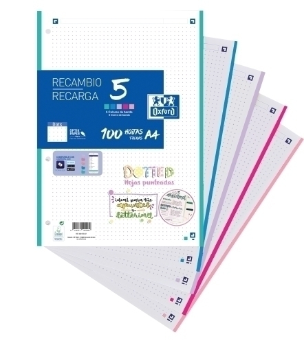 [400162337] RECAMBIO 5 PAQUETE A4 100 DOTS PASTEL