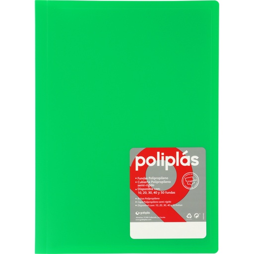 [01470021] CARPETAS CON FUNDAS GRAFOPLÁS 01470021 POLIPLAS 30 FUNDAS FOLIO VERDE CLARO