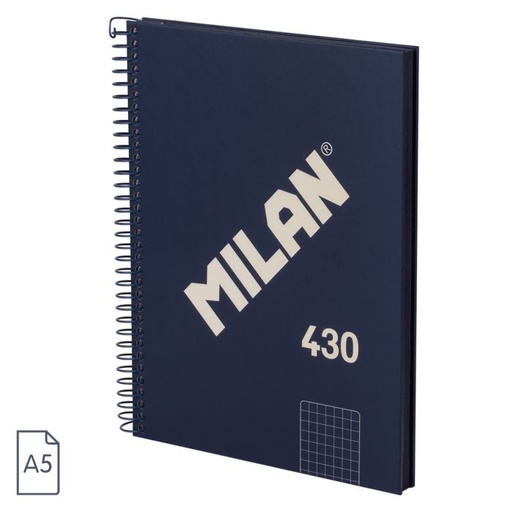 [57153E80SNCB] CUADERNO MILAN 57153E80SNCB TAPA DURA A5 CON ESPIRAL 80 H. PAPEL CUADRICULA DE 95 GR. COLECCION 430 SINCE 1918 AZUL