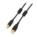 CABLE AISENS A101-0009 USB 2.0 IMPRESORA ALTA CALIDAD CON FERRITA, TIPO A/M-B/M, NEGRO, 2.0M