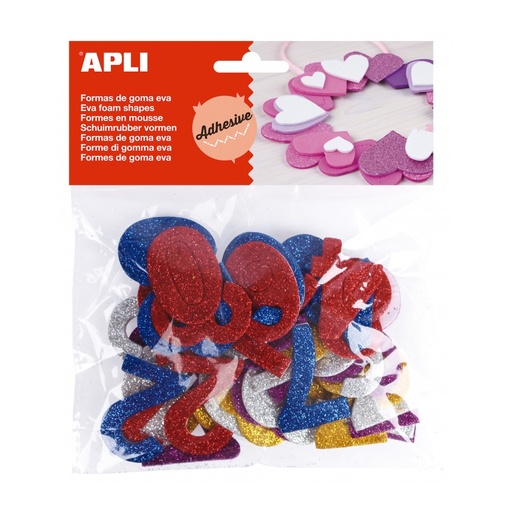 [13486] GOMA EVA APLI 13486 NUMEROS ADH. PURPURINA COLORES 50UN