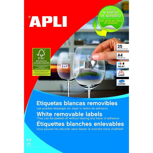 [10198] ETIQUETAS APLI 10198 25,4X 10,0 25H REM. A4