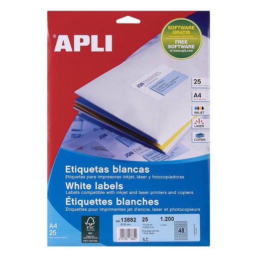 [13882] ETIQUETAS APLI 13882 Ø 30 25H  A4