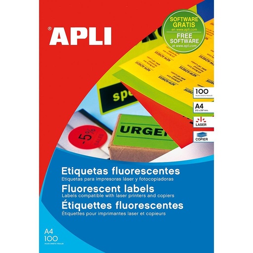[11750] ETIQUETAS APLI 11750 210 X 297 100H VERDE FLUOR A4