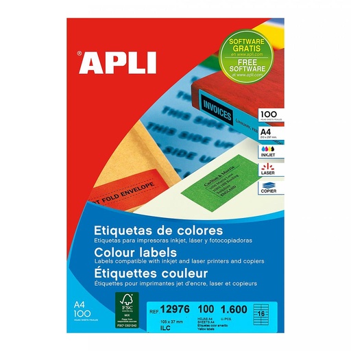 [12976] ETIQUETAS APLI 12976 105,0X 37,0 100H AMARILLO A4