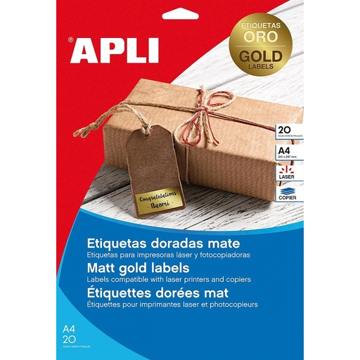[14886] ETIQUETAS APLI 14886 45,7X 21,2 20H ORO LASER COPY A4