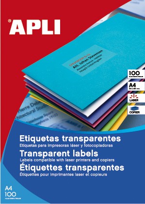 [11919] ETIQUETAS APLI 11919 210,0X297,0 100H TRANSP. LASER COPY A4