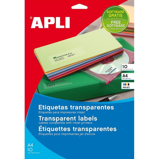 [12964] ETIQUETAS APLI 12964 105,0X148,0 10H TRANSP. INK JET A4