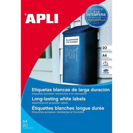 [1226] ETIQUETAS APLI 1226 64,6X 33,8 20H POLIESTER BLANCA LASER COPY A4