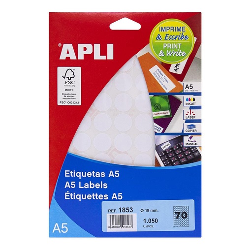 [1853] ETIQUETAS APLI 1853  Ø 19,0 15H A5