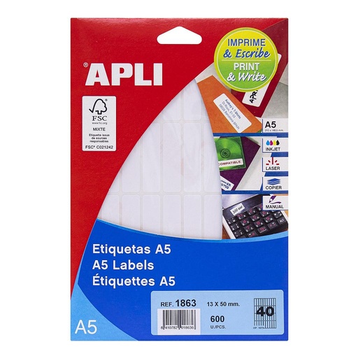 [1863] ETIQUETAS APLI 1863 13,0X 50,0 15H A5