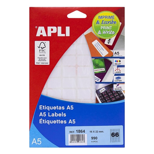 [1864] ETIQUETAS APLI 1864 16,0X 22,0 15H A5