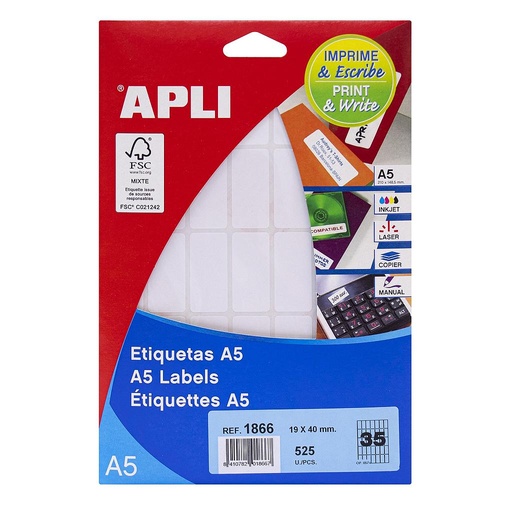 [1866] ETIQUETAS APLI 1866 19,0X 40,0 15H A5