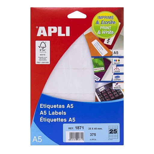[1871] ETIQUETAS APLI 1871 25,0X 40,0 15H A5