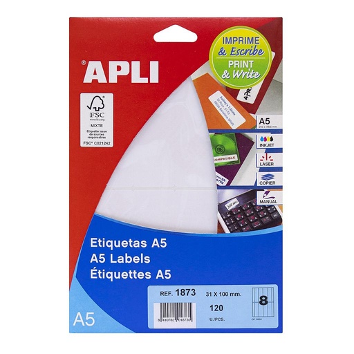 [1873] ETIQUETAS APLI 1873 31,0X100,0 15H A5
