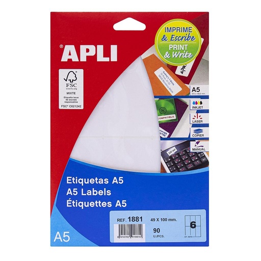 [1881] ETIQUETAS APLI 1881 49,0X100,0 15H A5