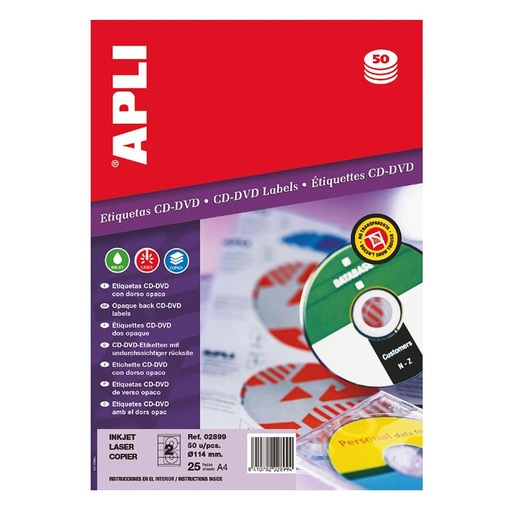 [2899] ETIQUETAS APLI 2899 Ø 114 CD-ROM 25 H OPACA A4