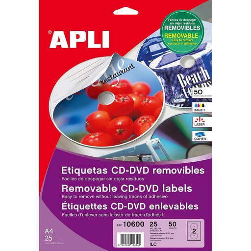 [10600] ETIQUETAS APLI 10600 Ø 117 CD MEGA 25H MATE A4