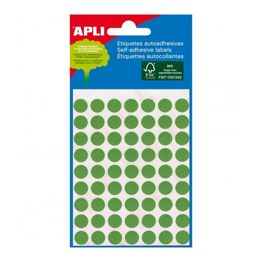 [2047] ETIQUETAS APLI 2047 Ø 8 VERDE MINI BOLSA 288 UN