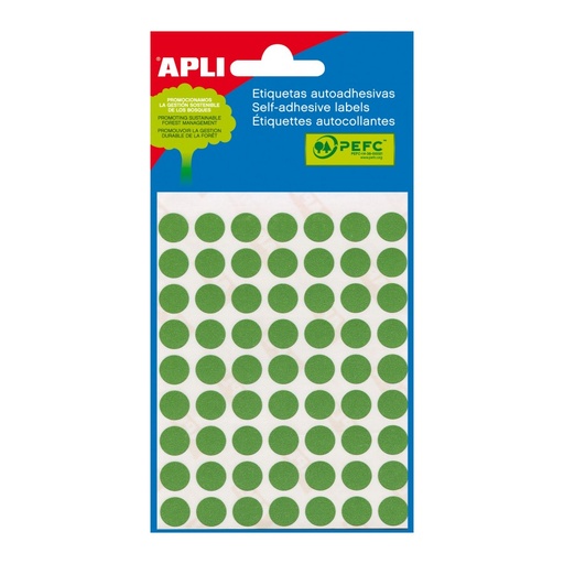 [2054] ETIQUETAS APLI 2054 Ø 10 VERDE MINI BOLSA 315 UN