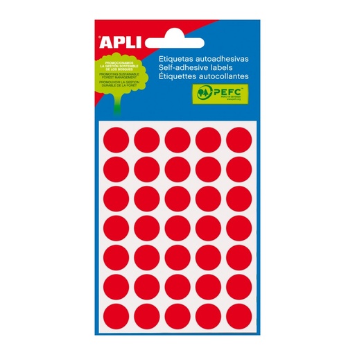 [2057] ETIQUETAS APLI 2057 Ø 13 ROJO MINI BOLSA 175 UN