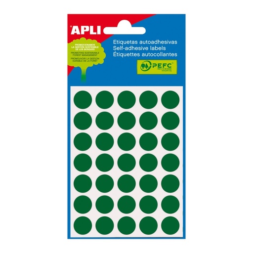 [2058] ETIQUETAS APLI 2058 Ø 13 VERDE MINI BOLSA 175 UN